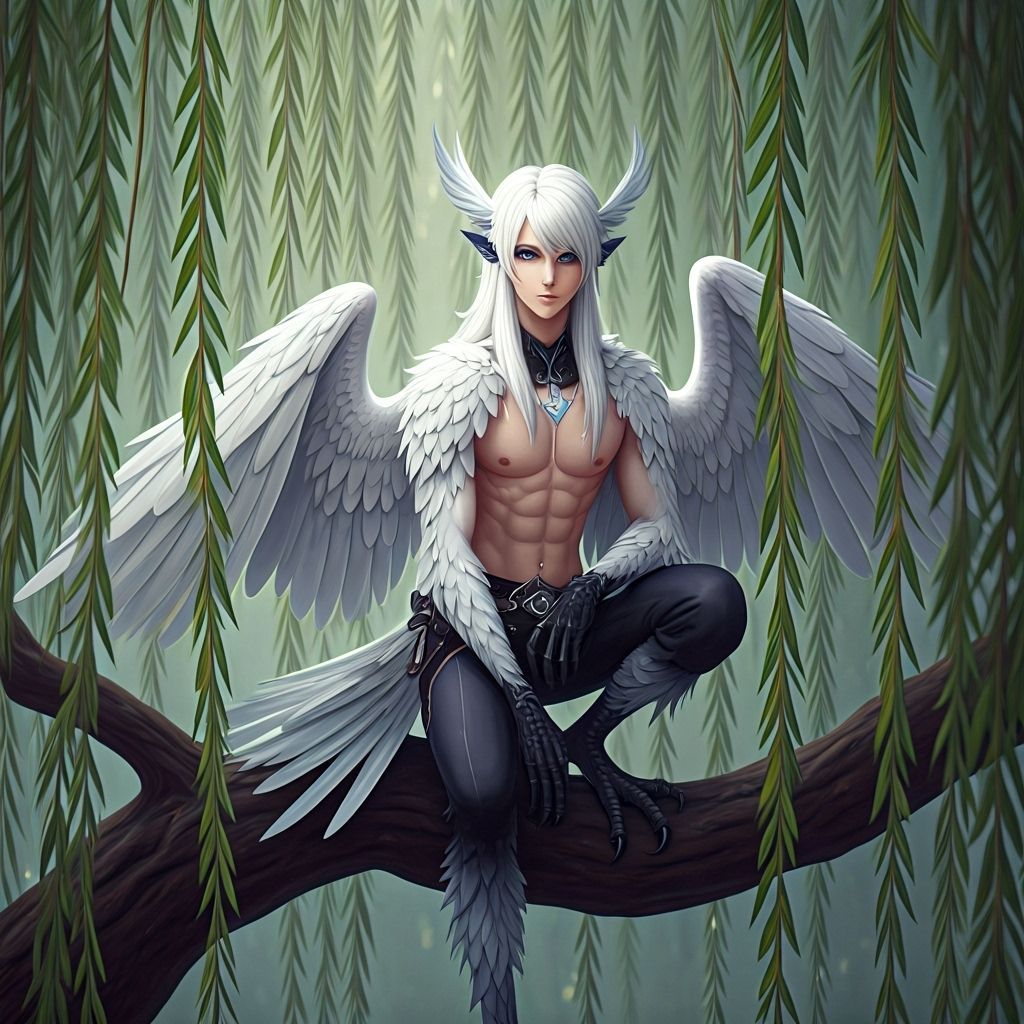 Male Harpy in Willow Tree, 3D Anime Art
