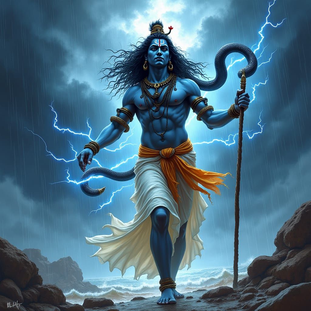 Lord Shiva's Tandav Dance in Classical Indian Art Style