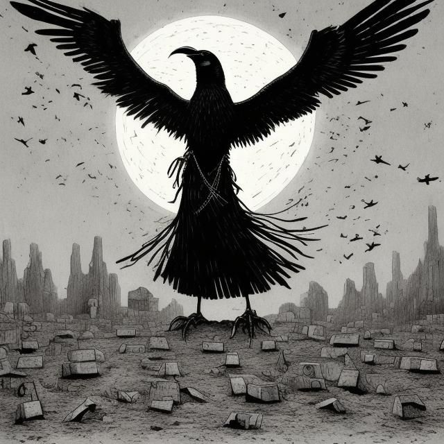 Raven with Clock in Gothic Cemetery