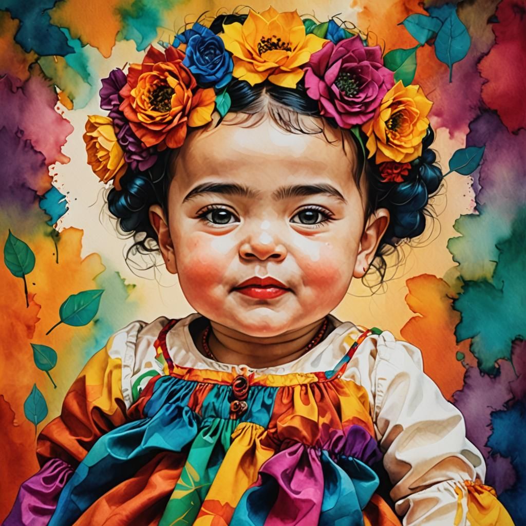 Baby Portrait in Surrealist Style with Mixed Media