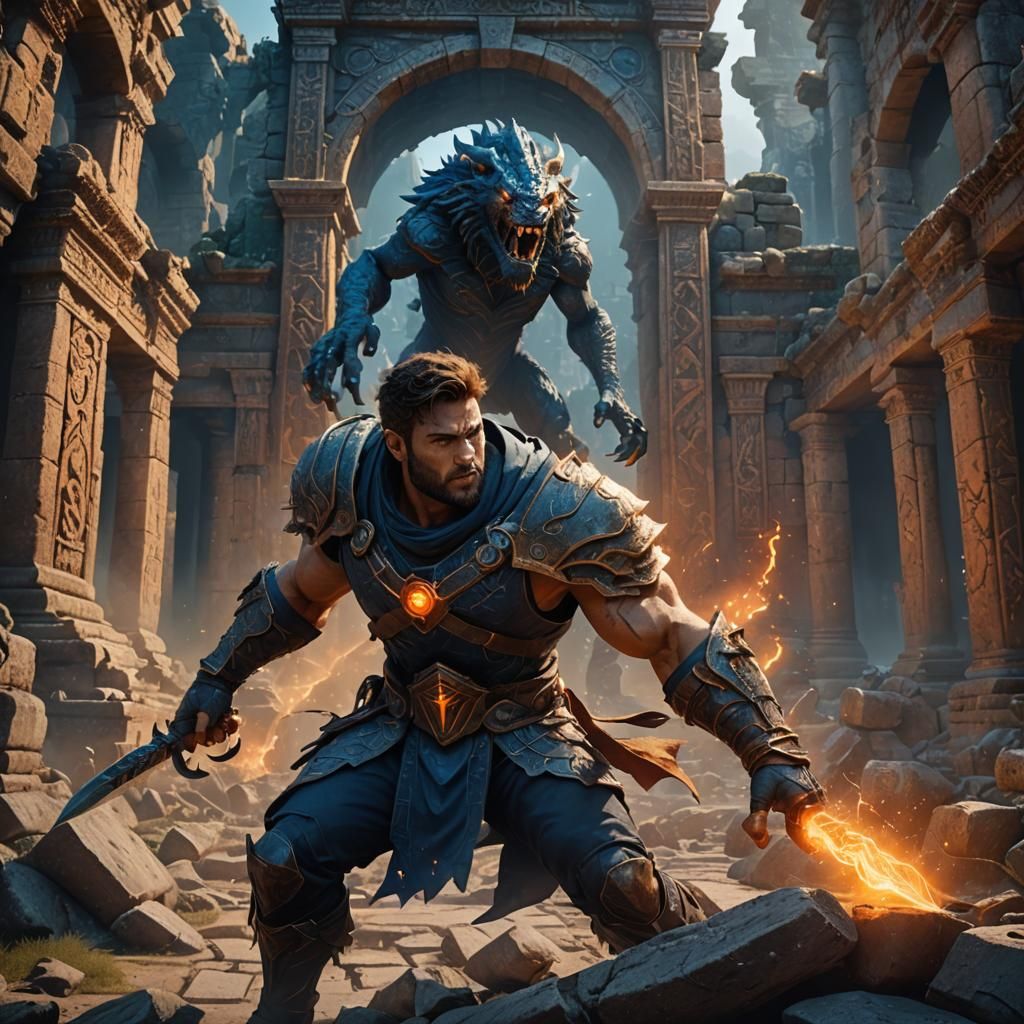 Heroic Battle in Ancient Ruins: Matte Painting