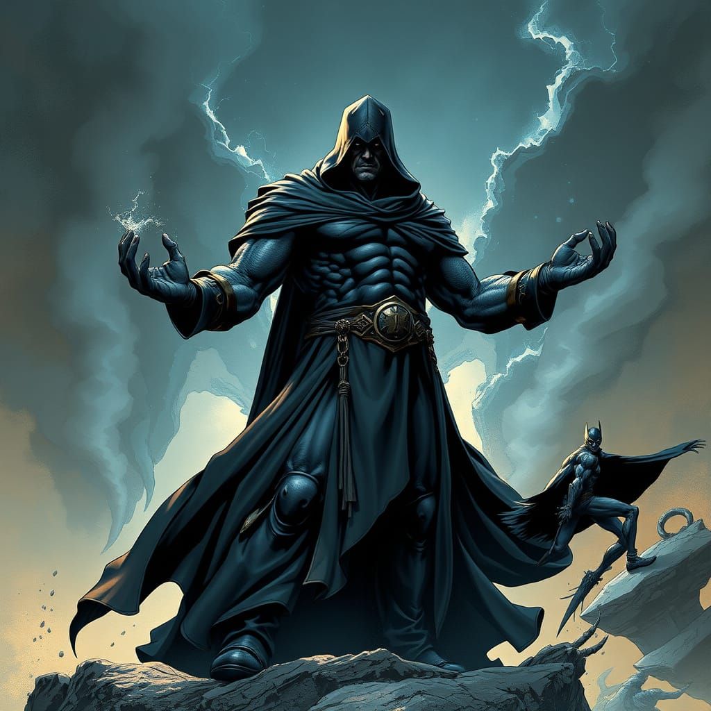 Heroic Figure Embracing Cosmic Power