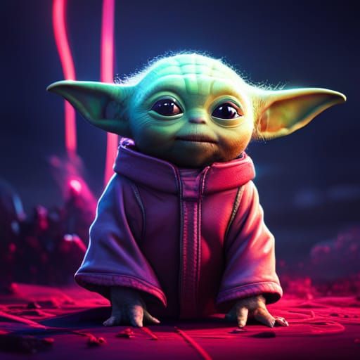 Neon Baby Yoda: Hyperrealistic Cinematic Art