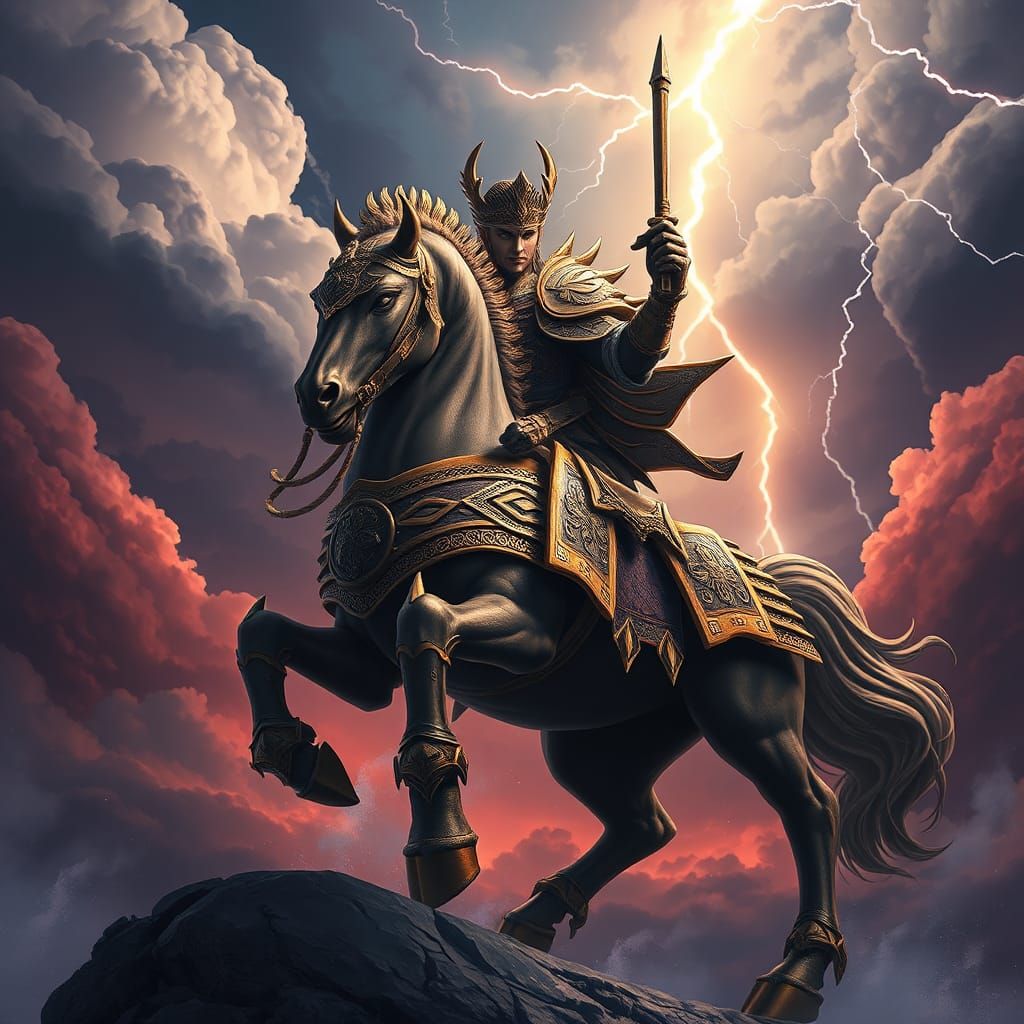 Armored Centaur Warrior in Stormy Battle Scene