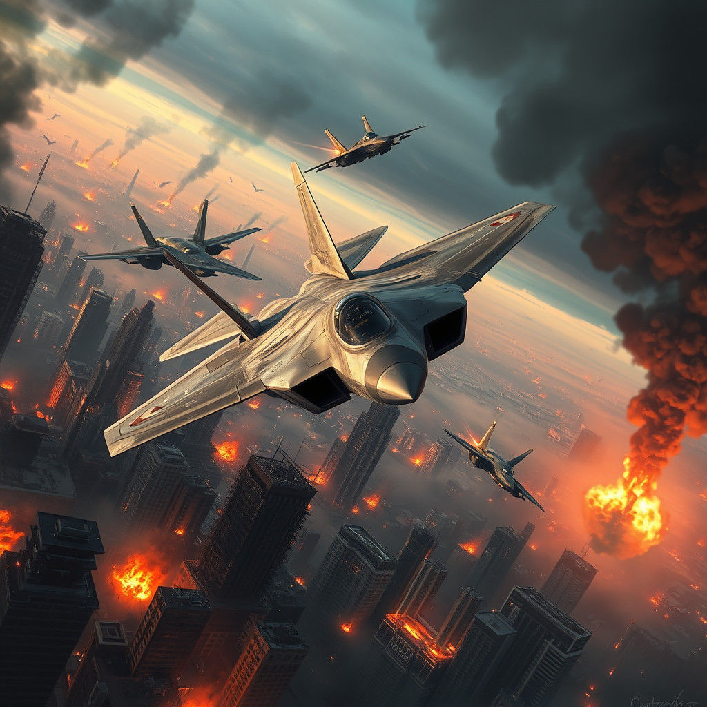 F-22 Jets Engage in Dystopian Dogfight Over Ruined Metropoli...