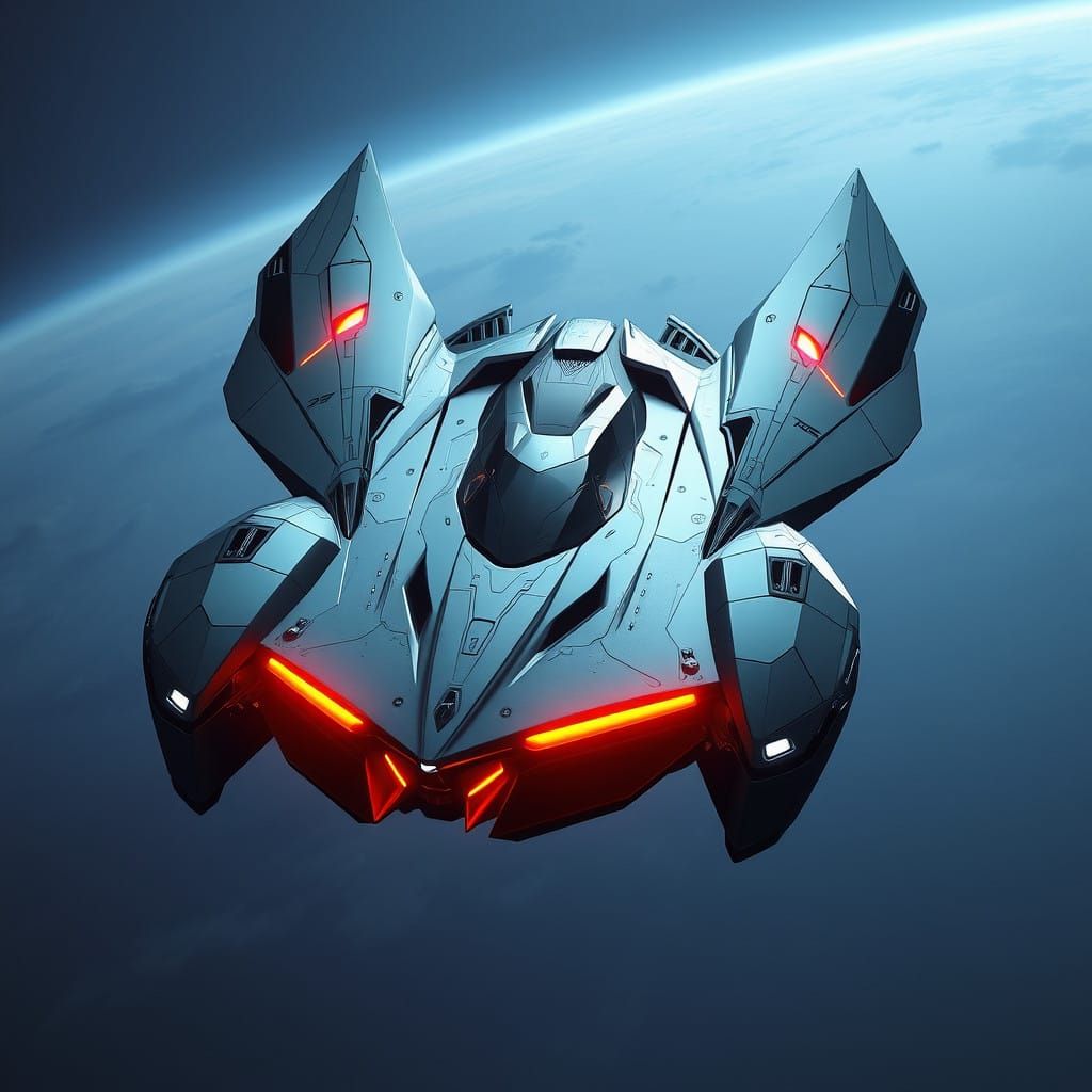 Futuristic Cyberpunk Flying Car-Spaceship Hybrid in Dystopia...