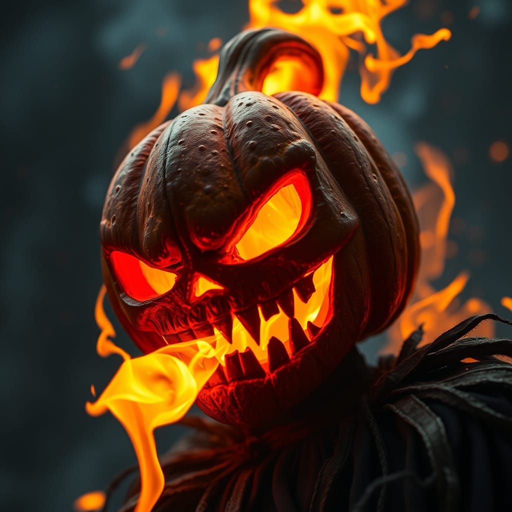Halloween Fire Pumpkin Monster Digital Art