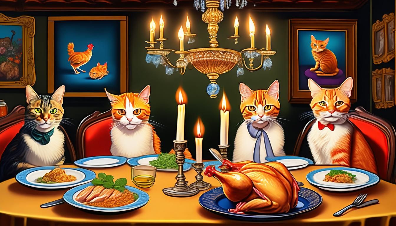 Cats' Candlelit Dinner in Cartoon Style