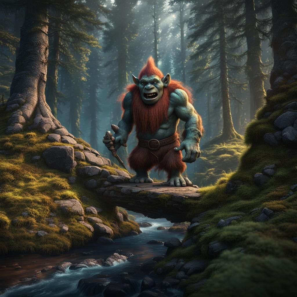 Troll in Norwegian Forest: Detailed Matte Painting