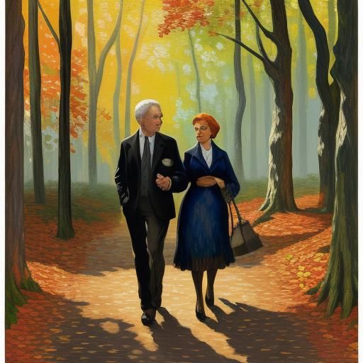 Autumn Couple in Post-Impressionist Oil Painting