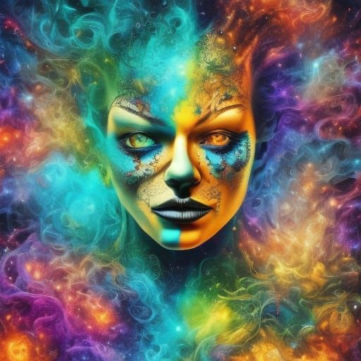 Hyperrealistic Mother with Glowing Runes in the Dark