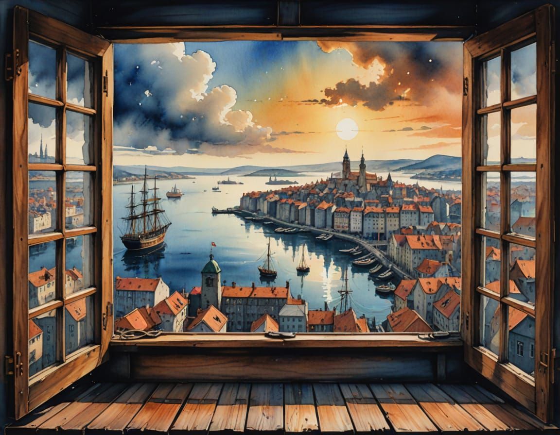 Dystopian Empire Panorama from a Window