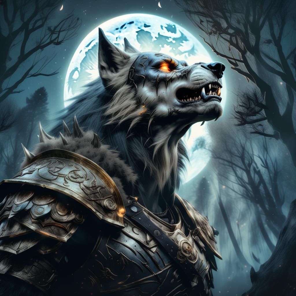 Worgen Warrior Howling in Moonlit Forest, Warcraft Art