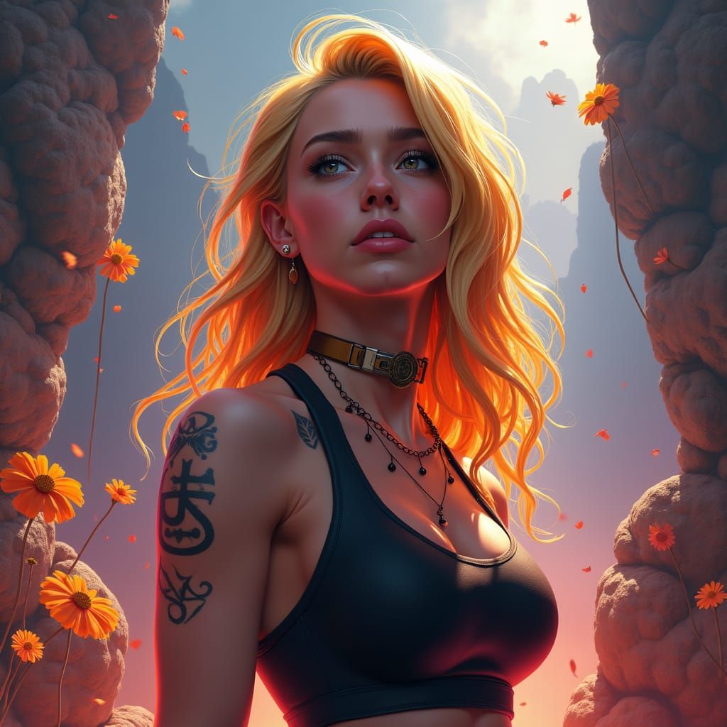 Fantasy Art: Blonde Woman with Piercing Black Eyes