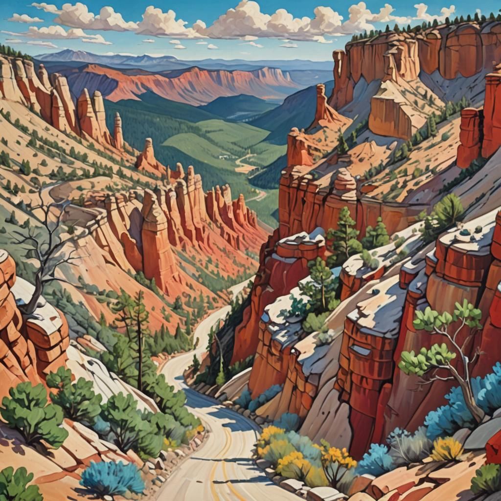 Hoodoo Rock Formation in Impressionist Gouache Style