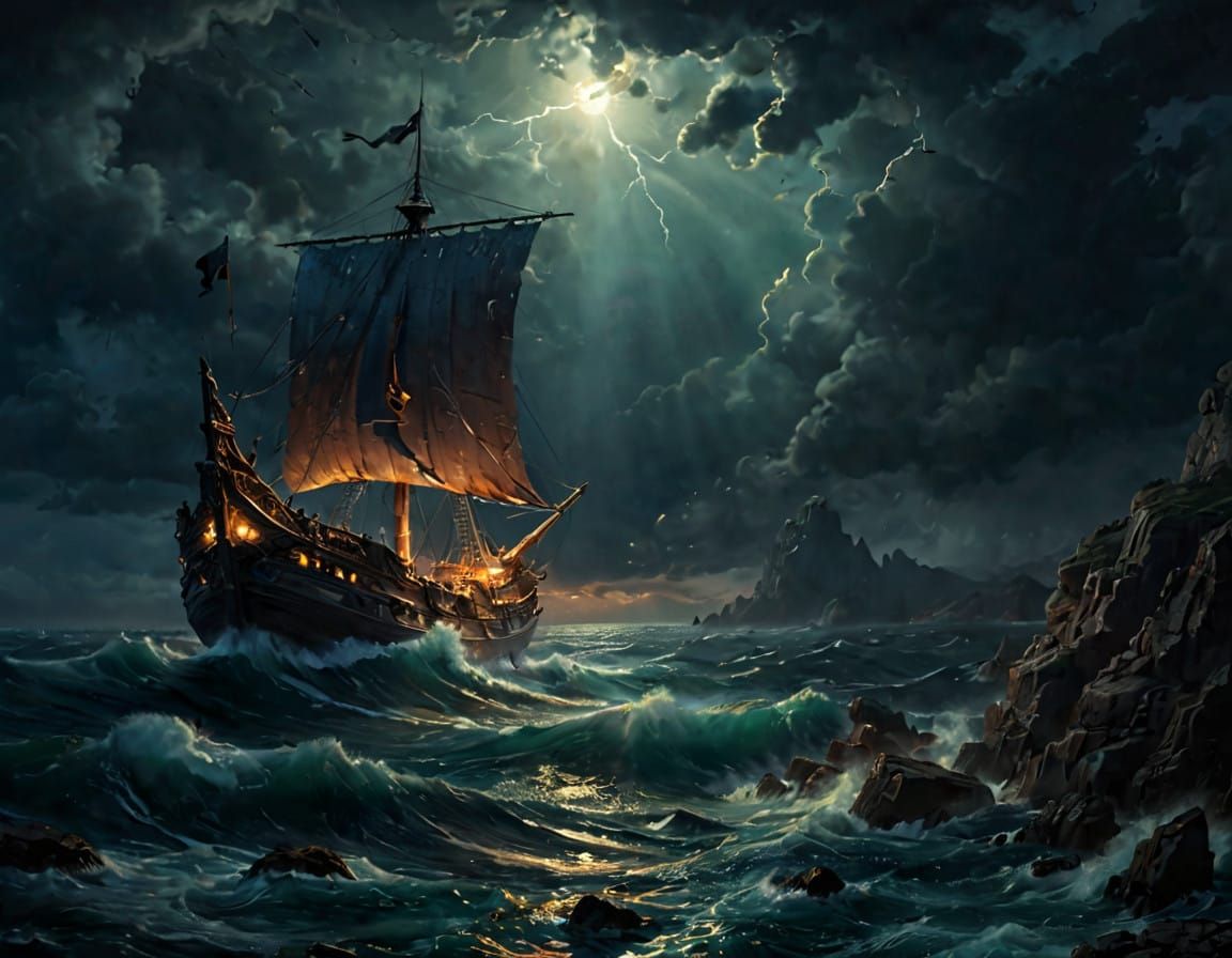 Epic Stormy Seascape in Dark Fantasy Style