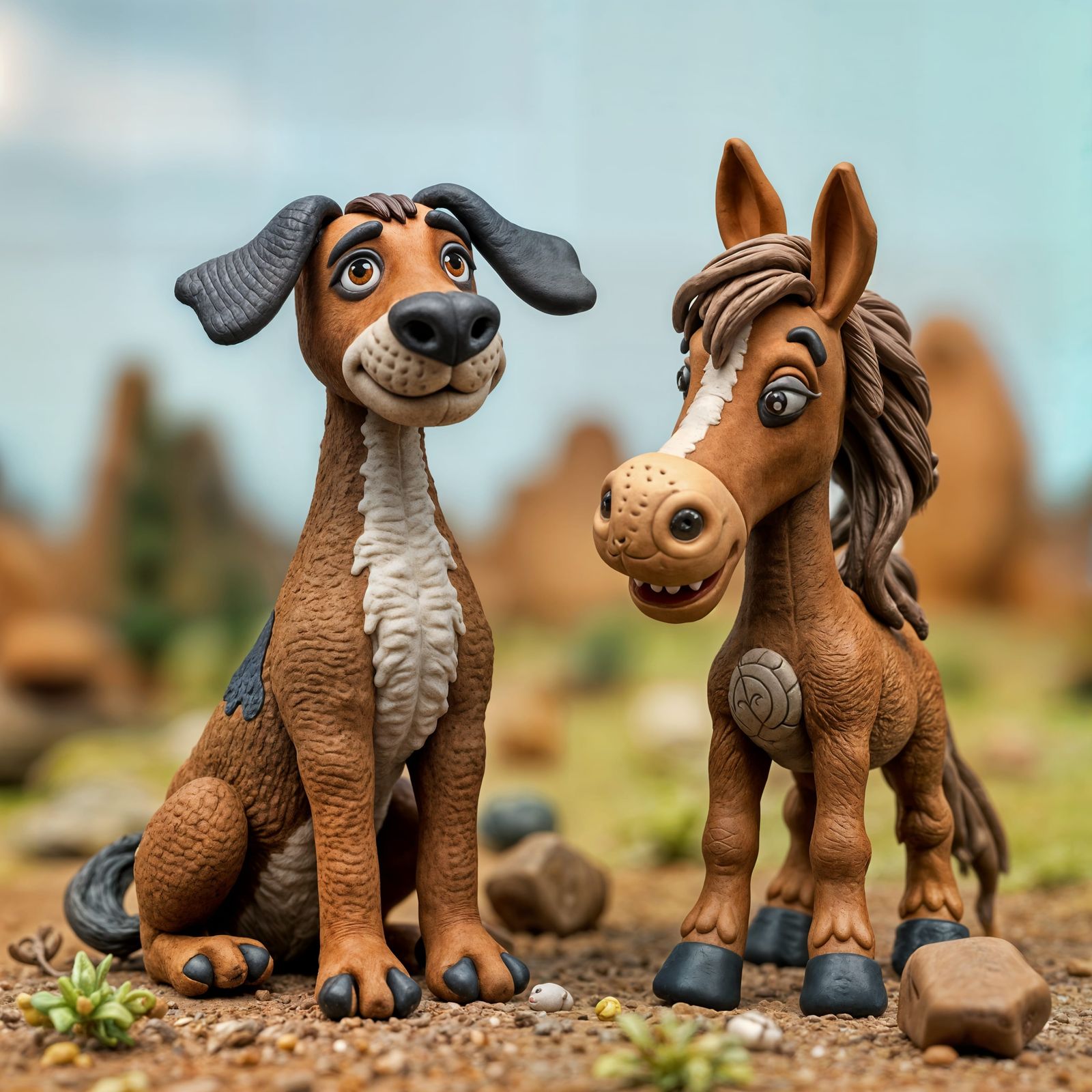 Whimsical Claymation Dog and Pony Duo