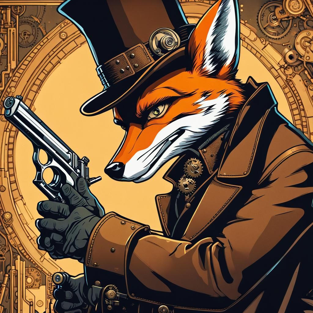 Steampunk Fox Robbery in Film Noir Style