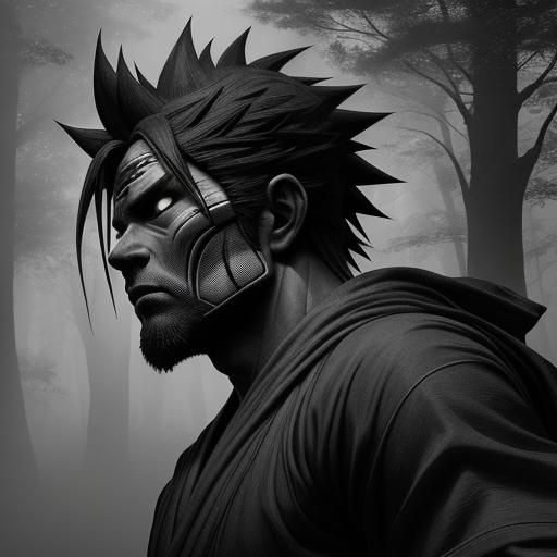 Naruto Uzumaki in Misty Forest: Charcoal Drawing