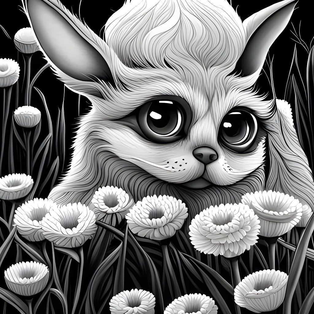 Grogu Surrounded by Flowers Coloring Book Page