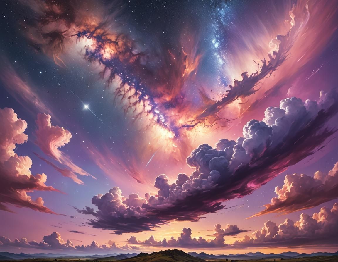 Ethereal Fantasy Sky Oil Painting with Milky Way