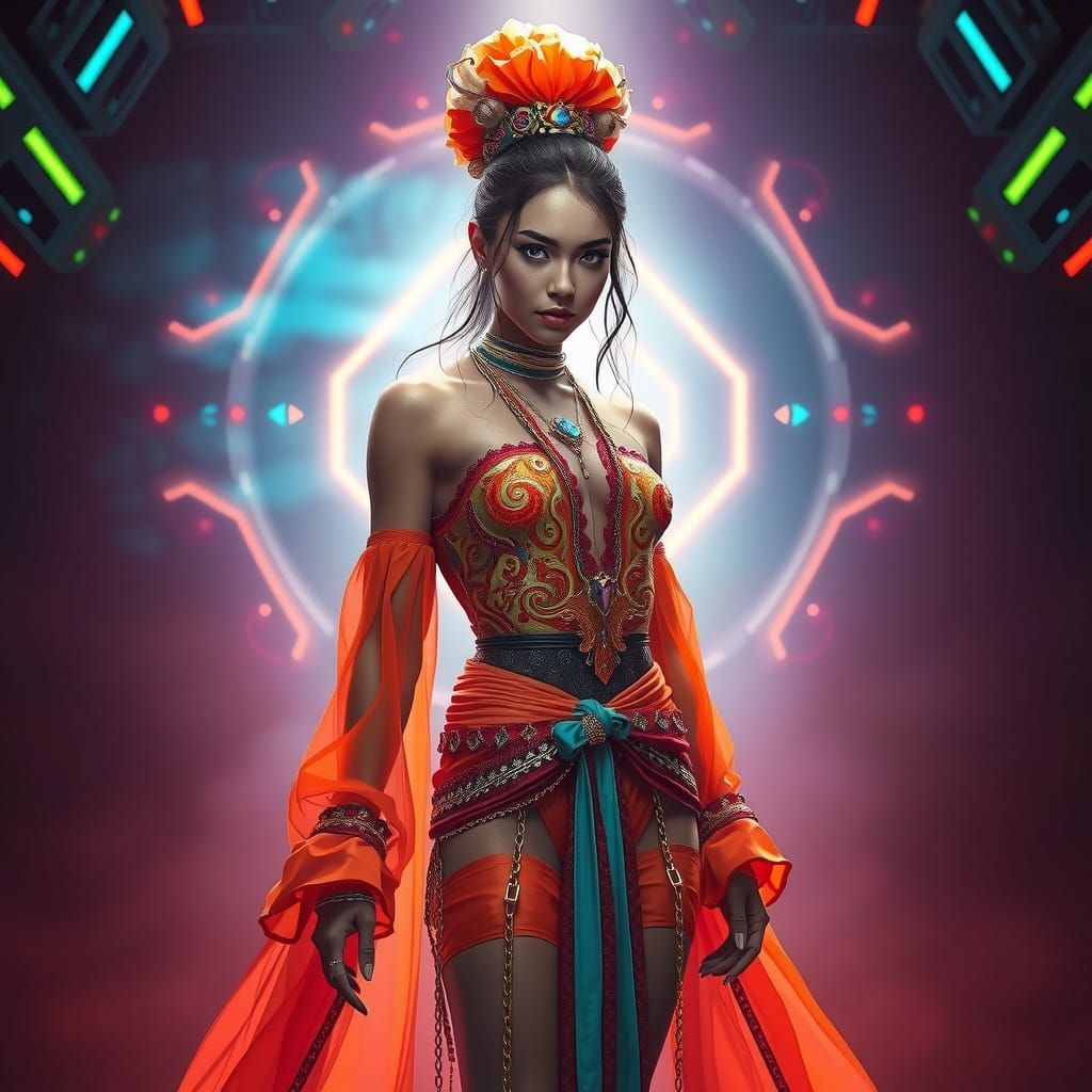 Woman in Detailed Attire: Concept Art in 8k