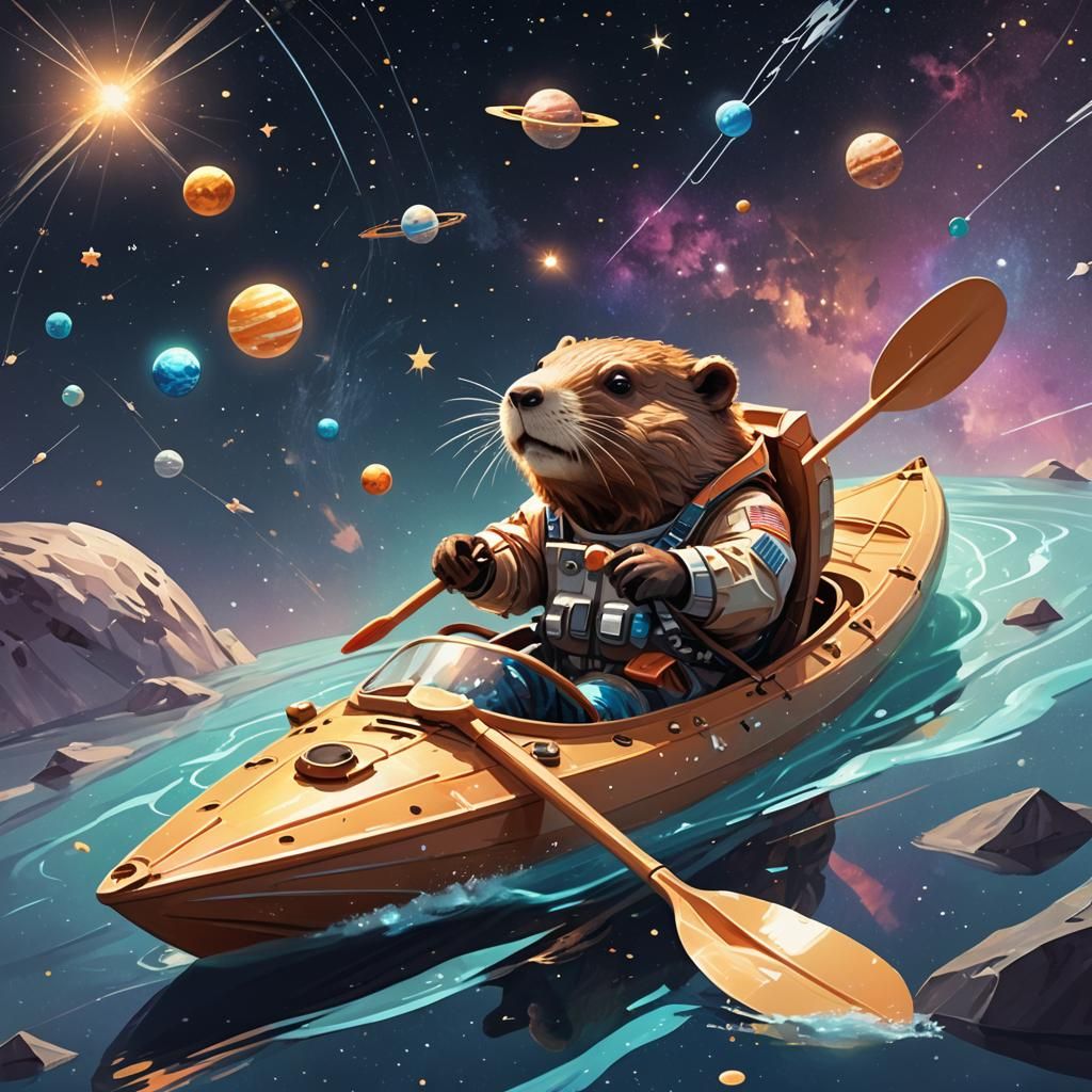 Beaver Astronaut Receives Gift in Space: Low-Poly Art