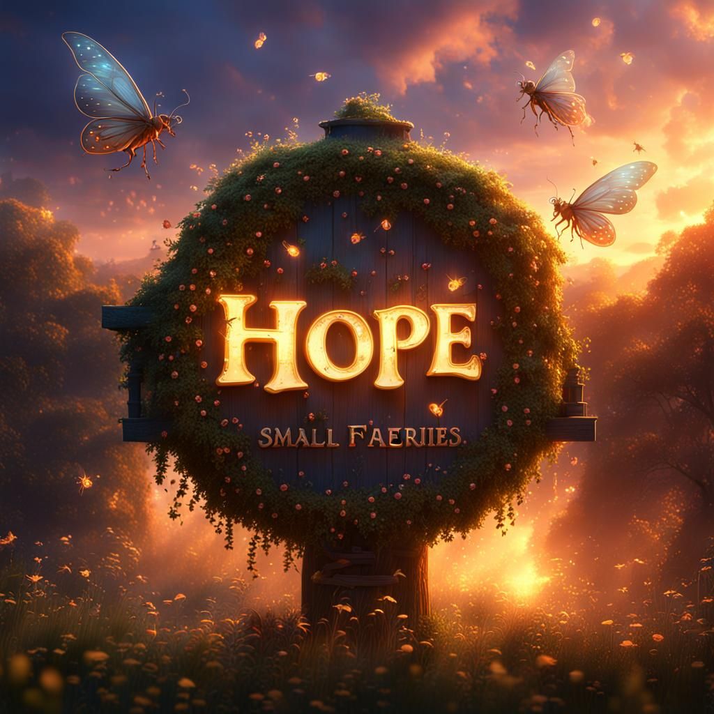 Hope Sign with Fireflies and Fairies