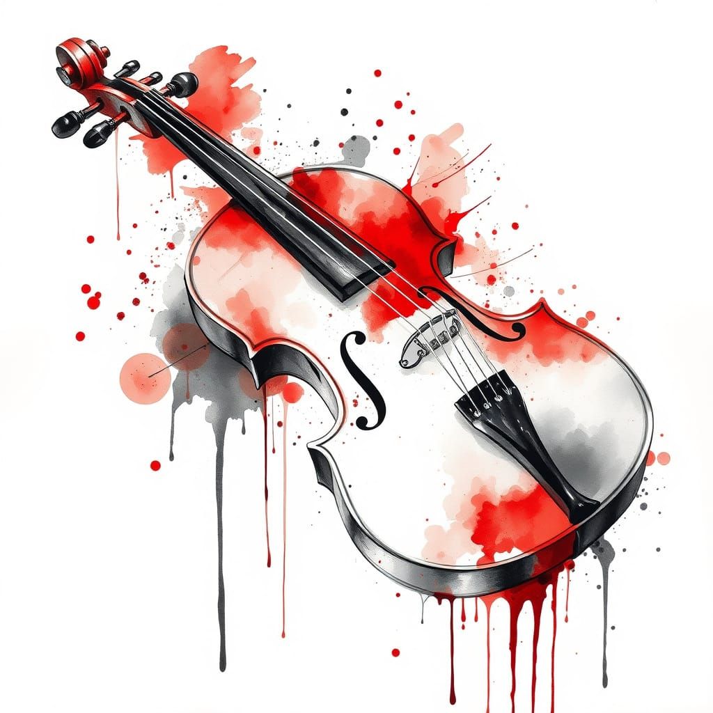Expressive Watercolor Violin with Dripping Paint Effect