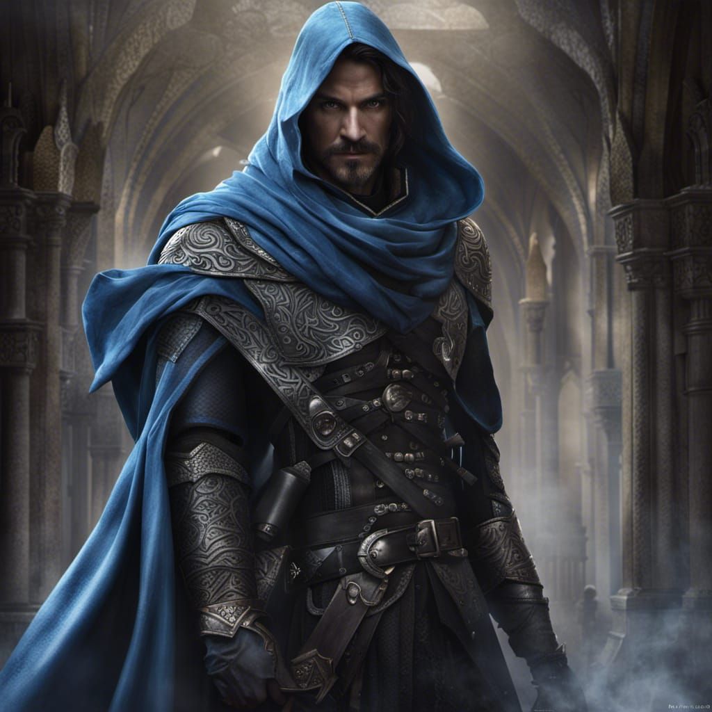 Medieval Assassin with Dagger and Crossbow