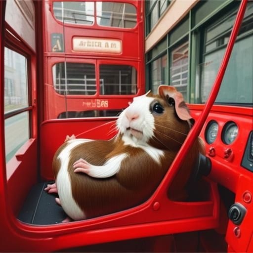 Guinea Pig Drives a Red Bus