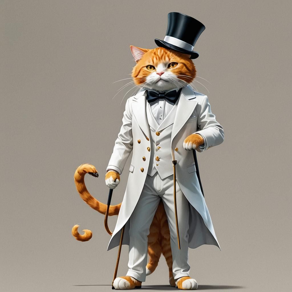 Ginger Cat in Tuxedo, Anime Style