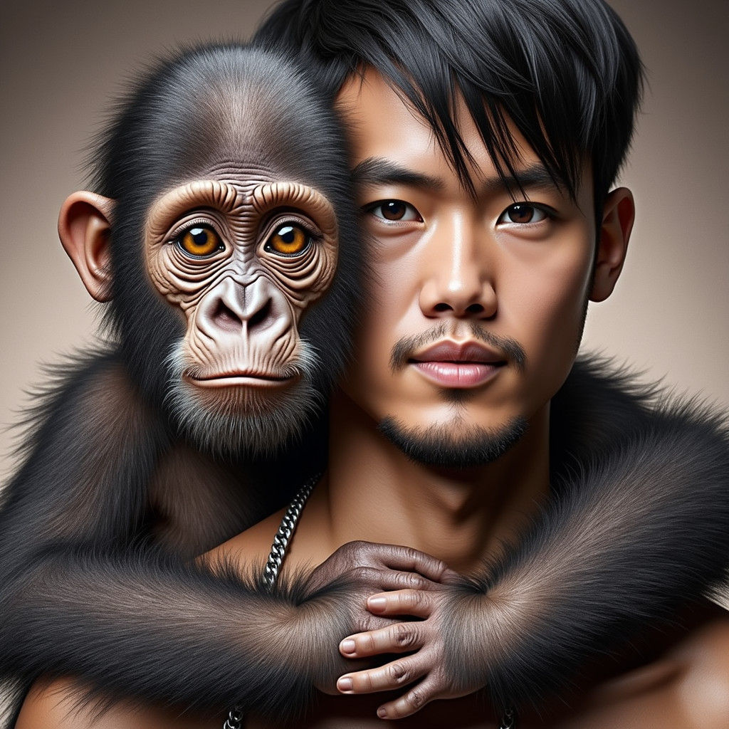 Surreal Siamese Twin: Gorilla and Man Fusion