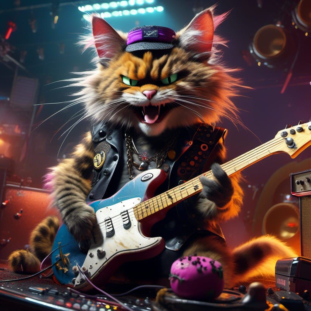 Grumpy Crumpet Rock Cat Playing Guitar