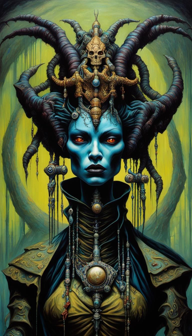 Voodoo Alien Mantid Princess in Galactic Solarpunk Style