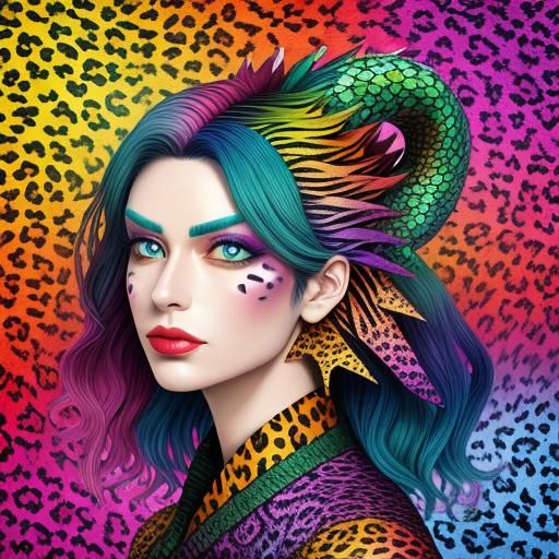 Woman with Rainbow Scales in Origami Papercraft Style