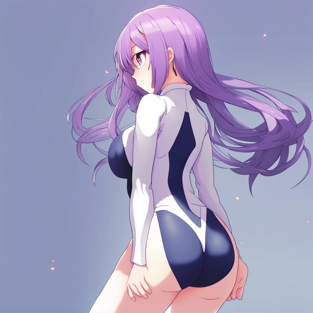 Anime Girl with Purple Hair in Leotard