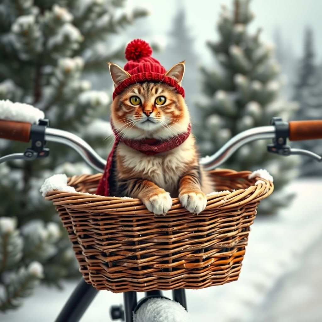 Winter Whimsy: Cozy Cat in Snowy Landscape
