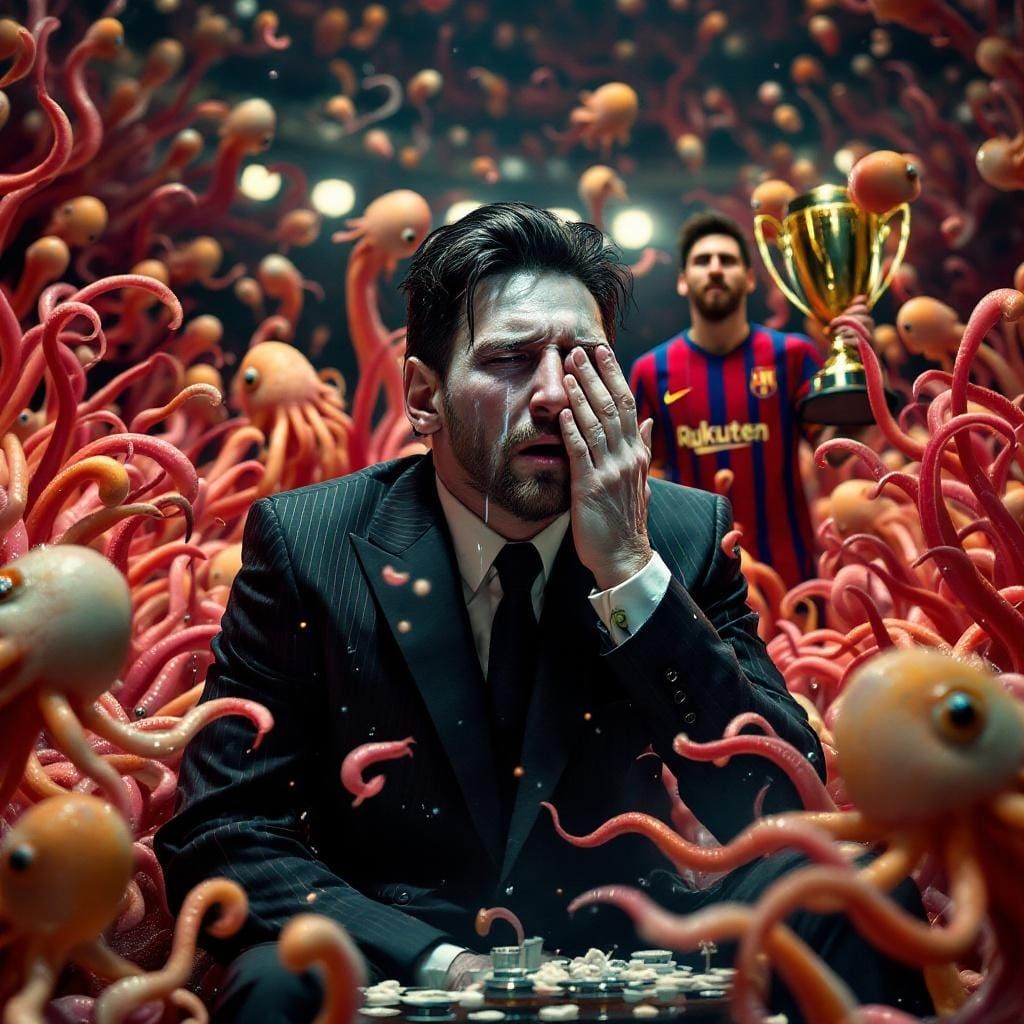 Frontman Cries as Messi Wins Squid Game in Murakami Style