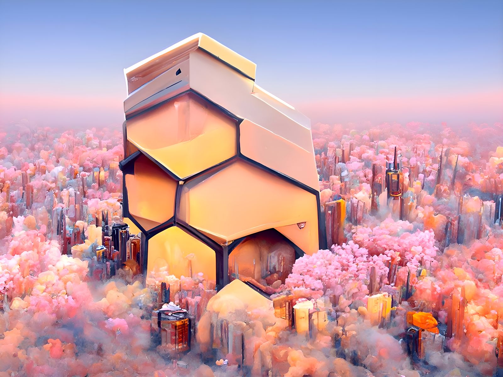 Honeyed Hexagonal Cityscape Inside Gaming Computer