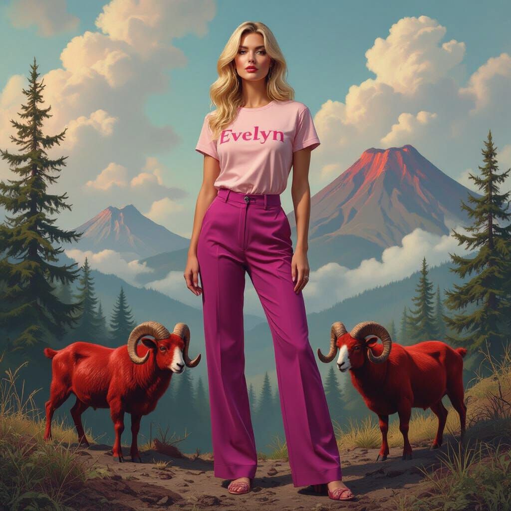 Woman with Wide Hips and Blonde Hair Amidst Volcanoes