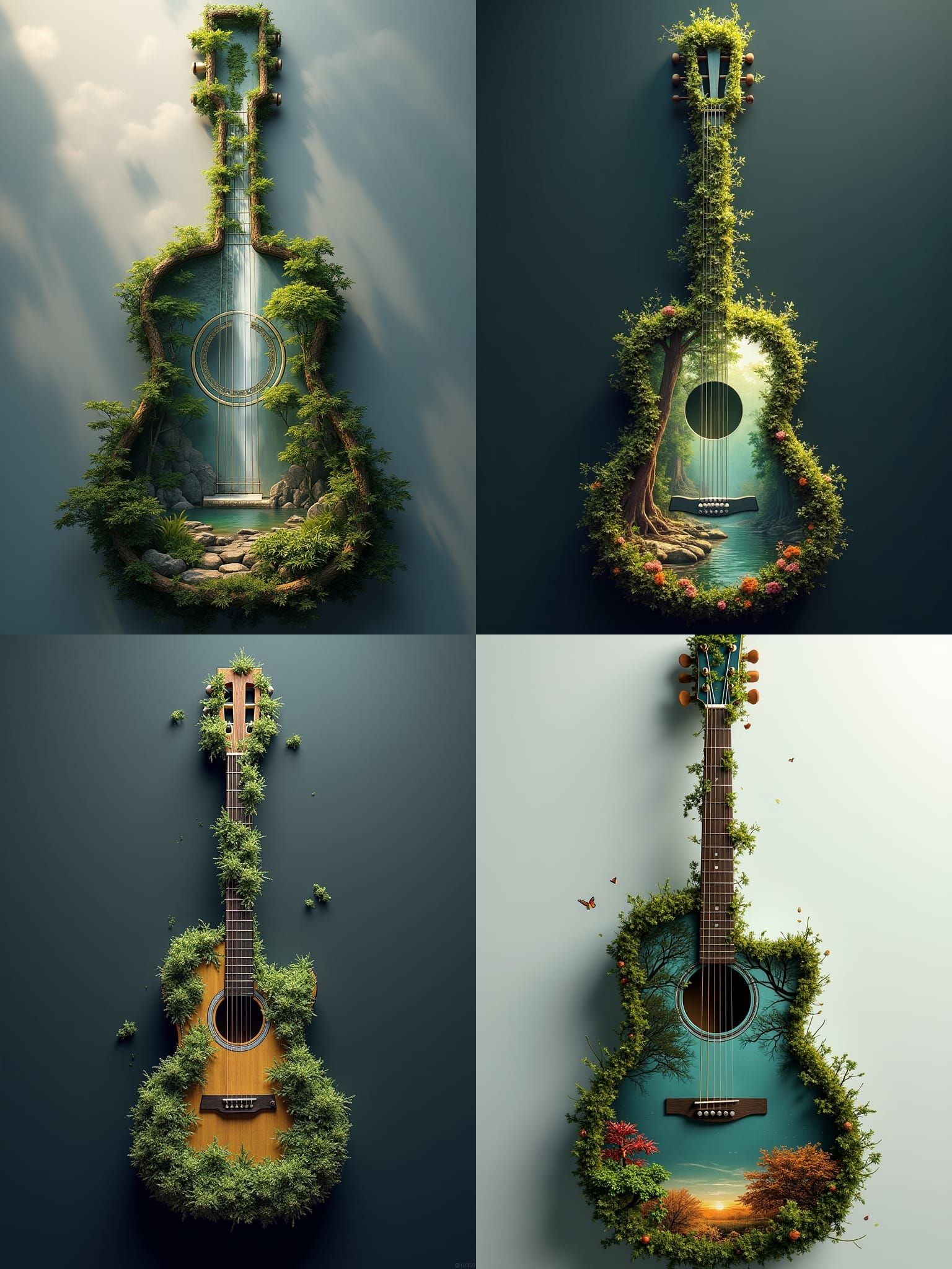 Acoustic Guitar Nature Scene: Detailed Matte Painting