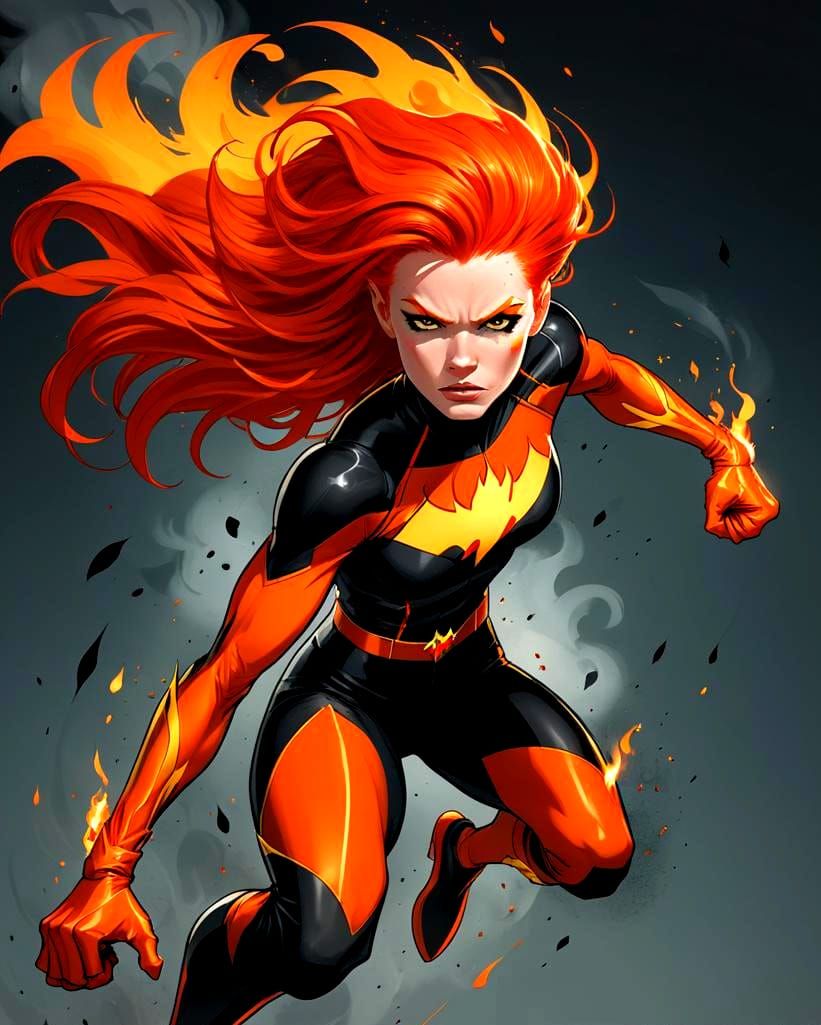 Flaming Redhead Superhero Comic Book Panel