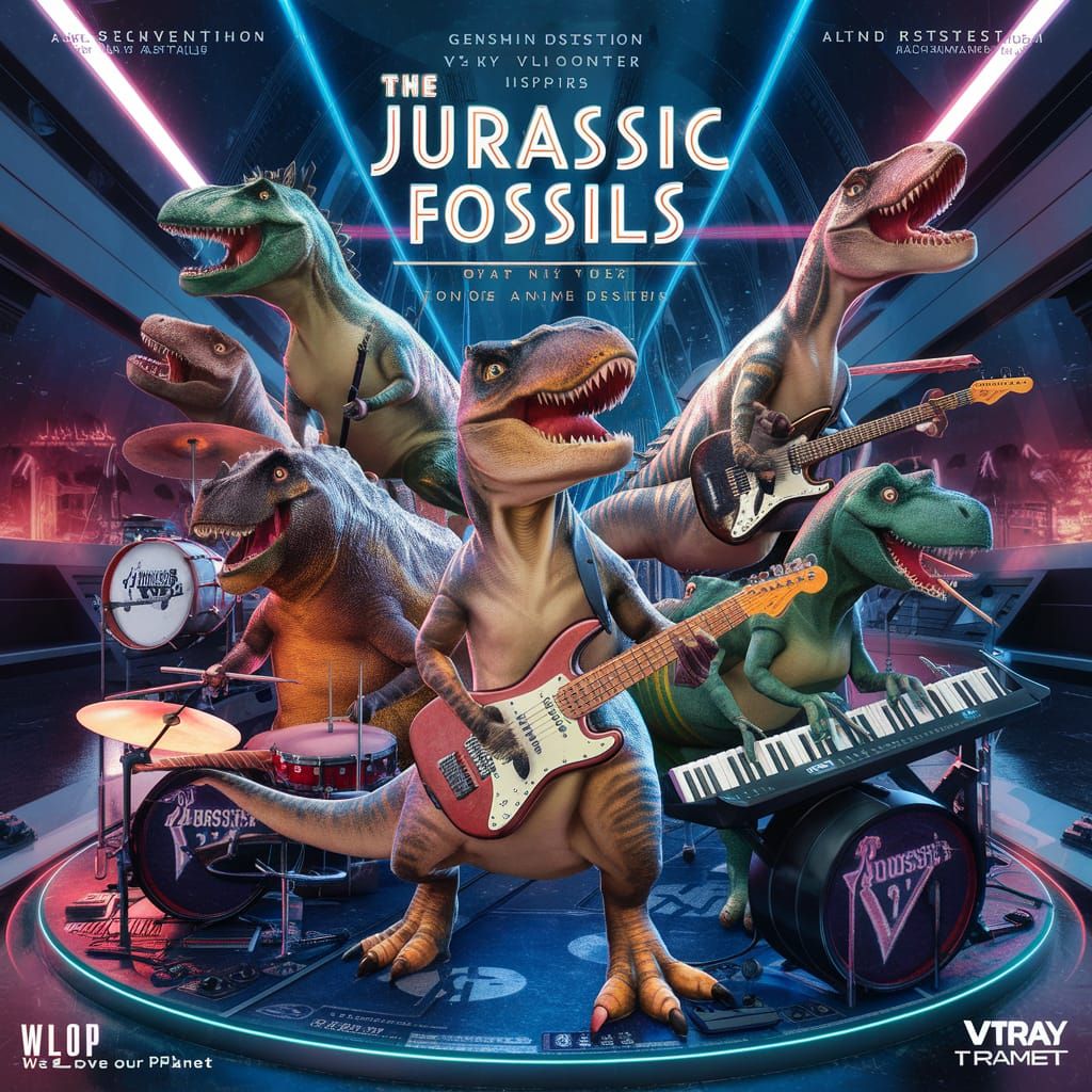 Dinosaur Band "The Jurassic Fossils" in 3D Anime Style