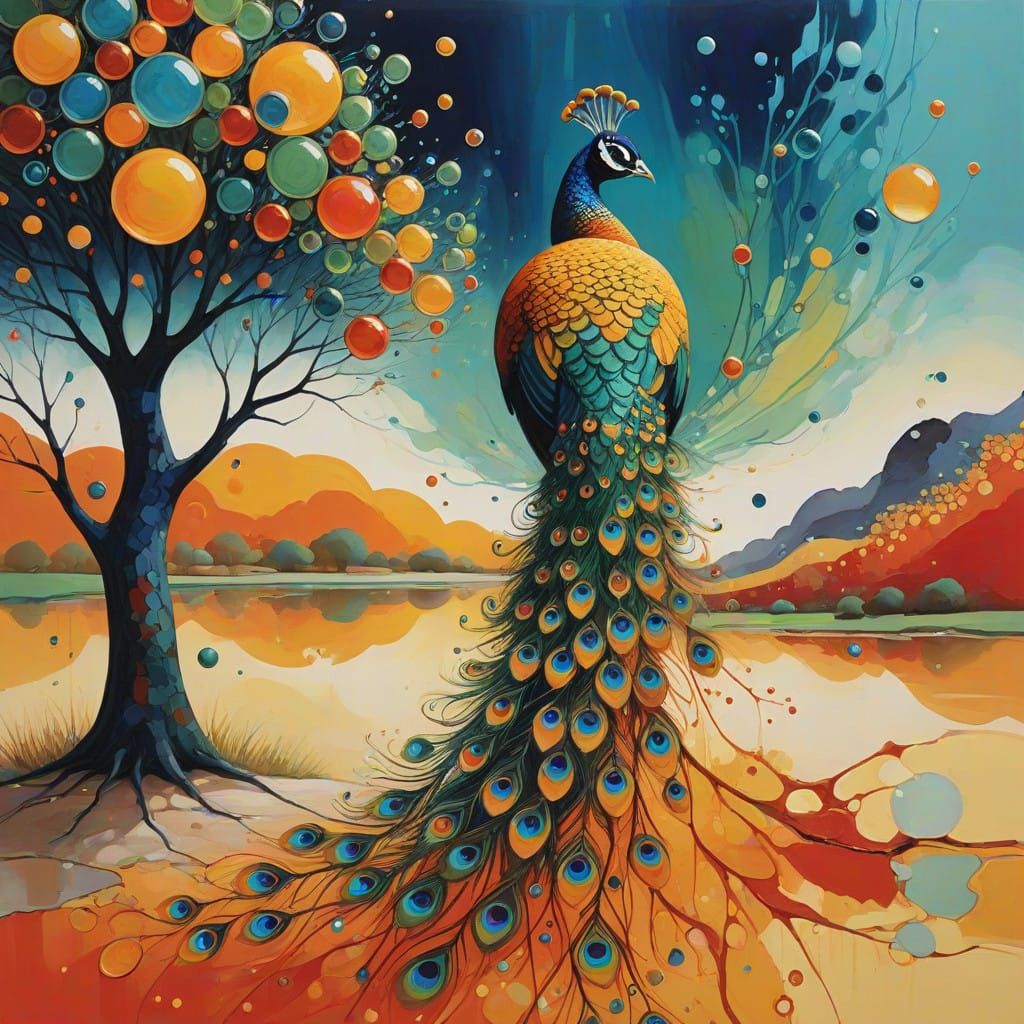 Vibrant Abstract Peacock Painting