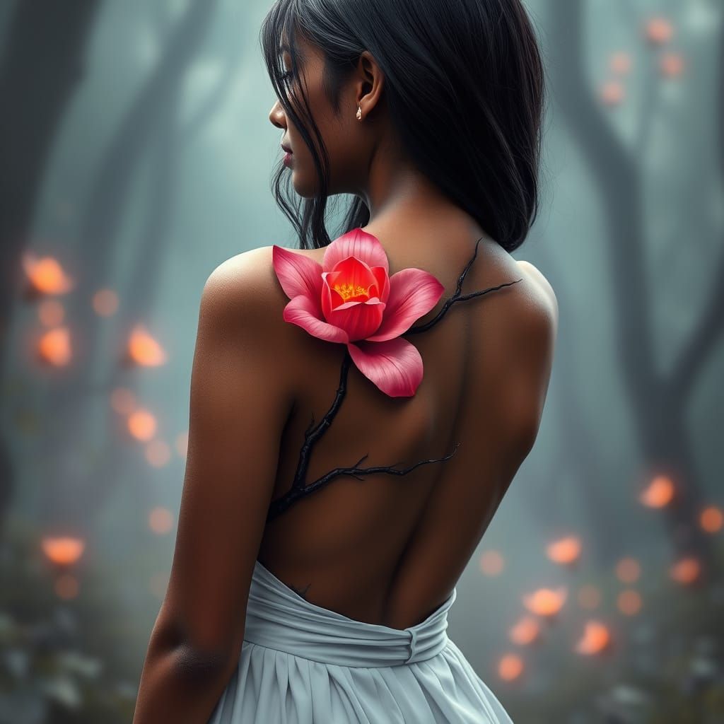 Hyper-Detailed Portrait of a Tamil Indian Woman with a Bloom...