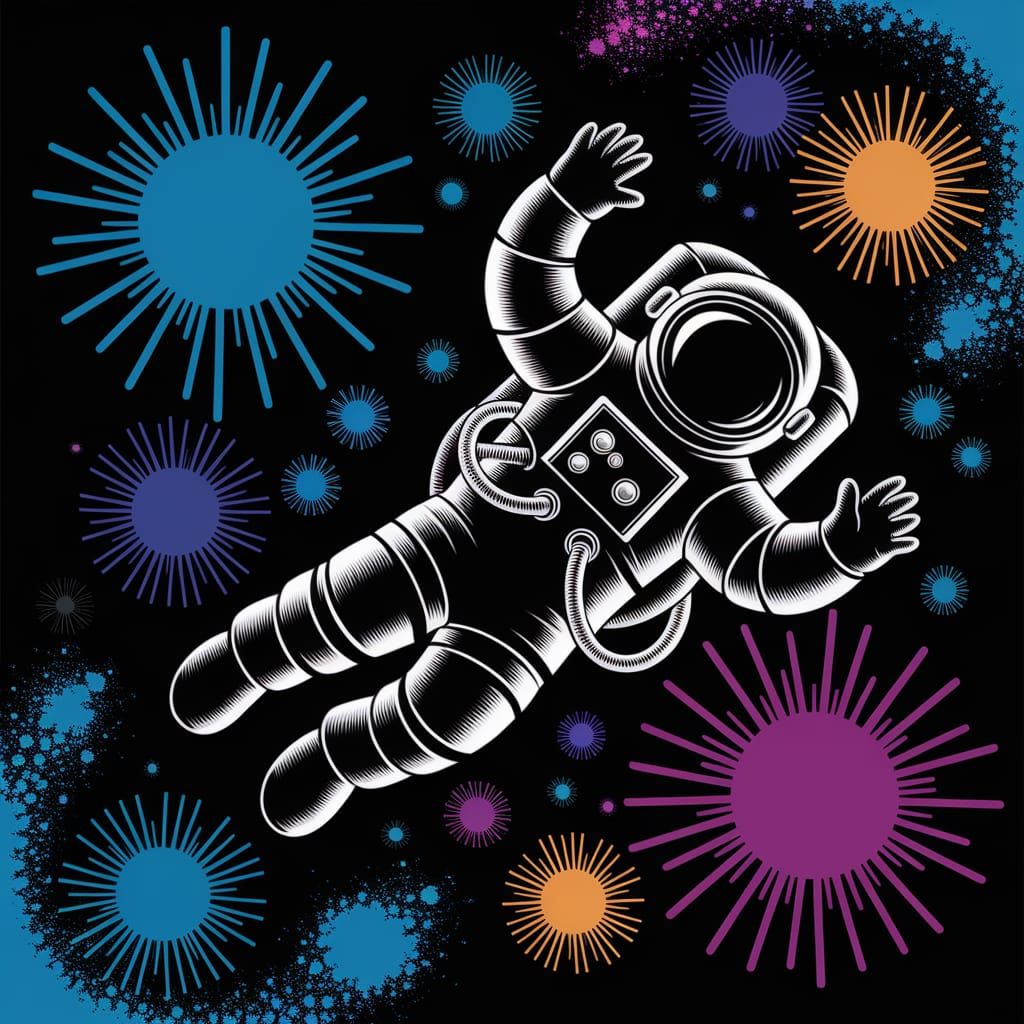 Ethereal Astronaut Glides Through Vibrant Cosmic Waters