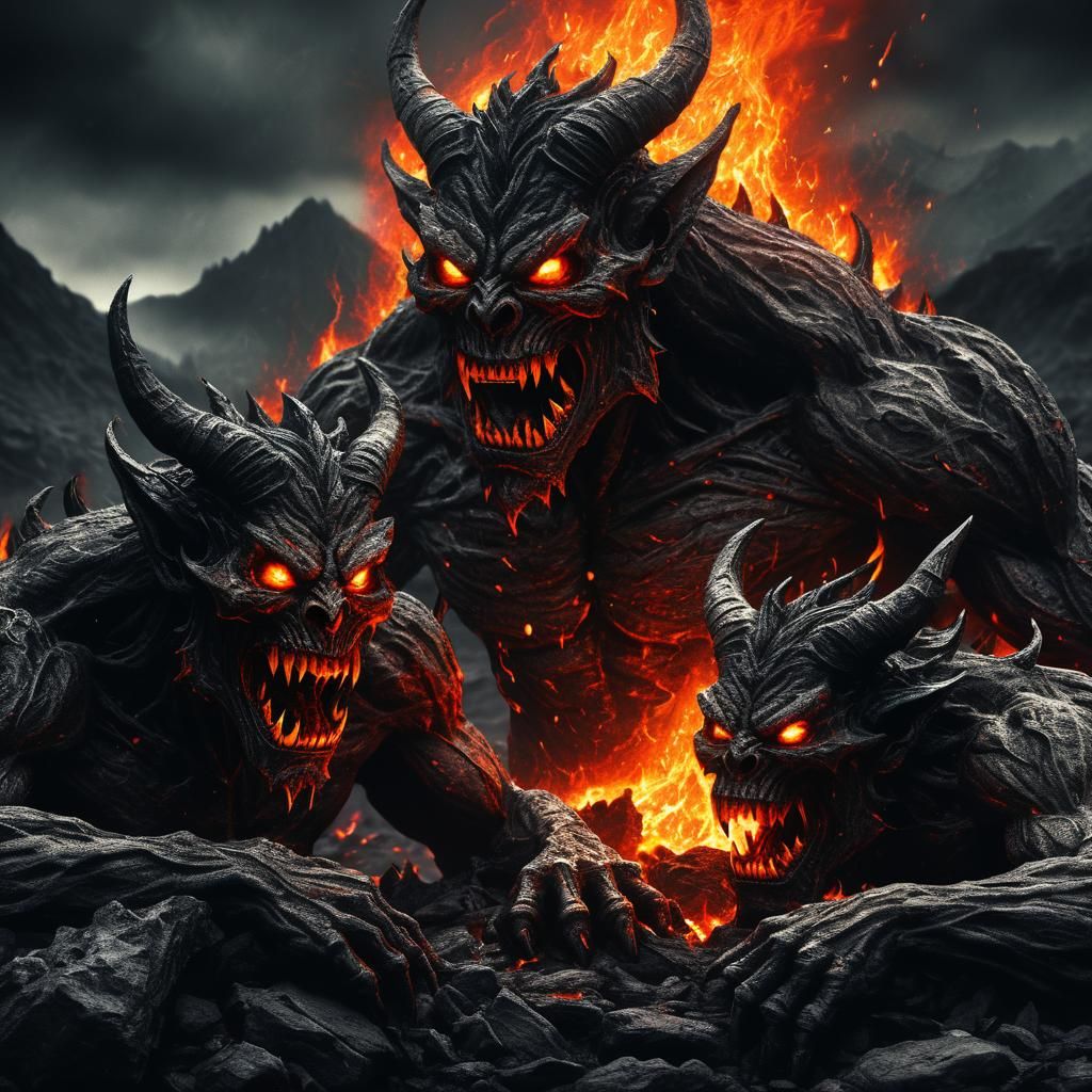 Demons Rising from Hell: Charcoal Drawing