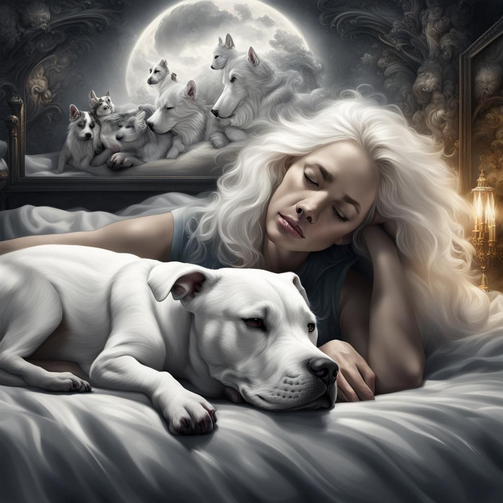 Dreamland: Woman, Dog, and Observer in Monochrome