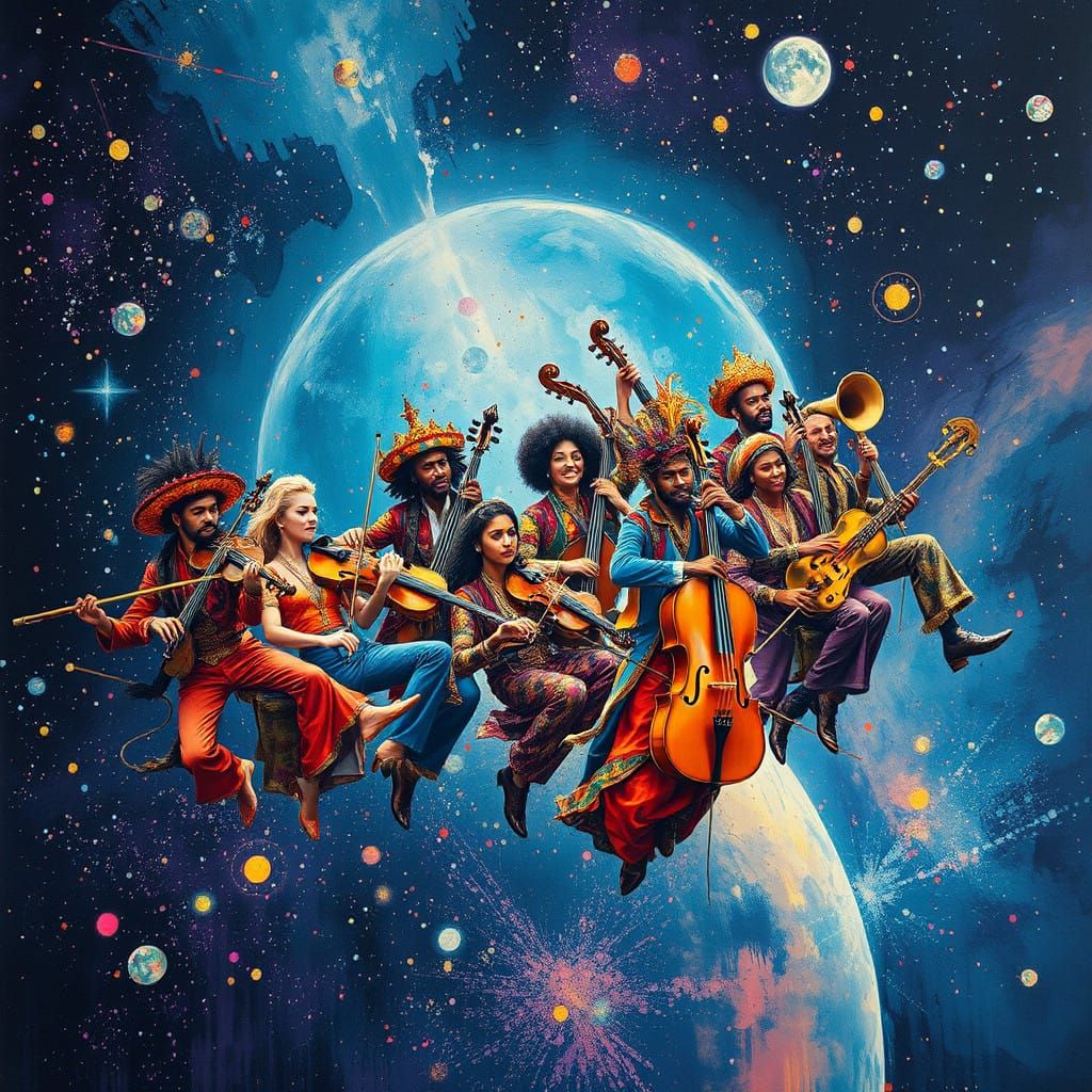 Cosmic Orchestra in Vibrant, Eclectic Splendor